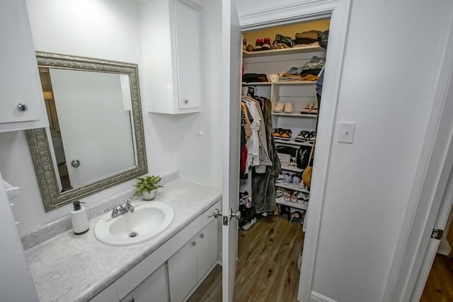 1414 Englewood Dr, Slidell, LA 70458 - bathroom with vanity, a walk in closet, and wood finished floors