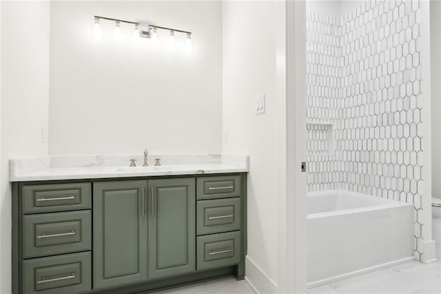 1001 Helios Ave, Metairie, LA 70005 - full bathroom featuring baseboards, marble look tiles, vanity, and toilet