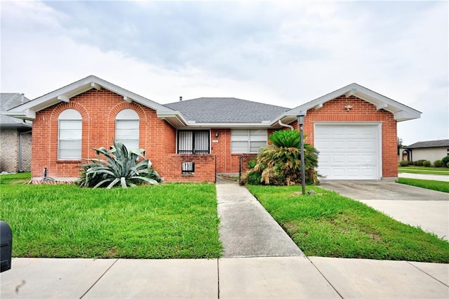7701 Allison Rd, New Orleans, LA 70126 - ranch-style home featuring brick siding, concrete driveway, a front yard, and a garage