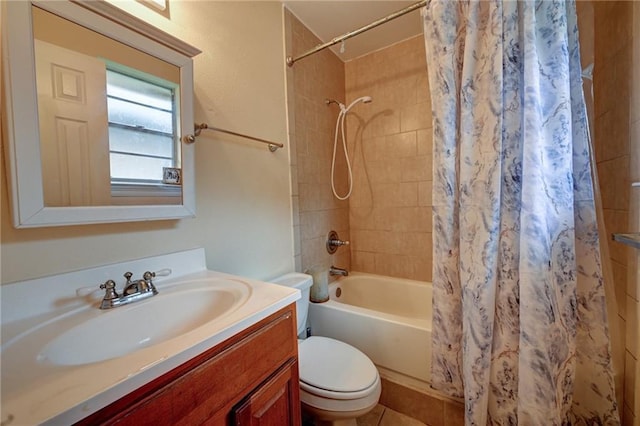 7701 Allison Rd, New Orleans, LA 70126 - bathroom with toilet, vanity, and shower / bathtub combination with curtain