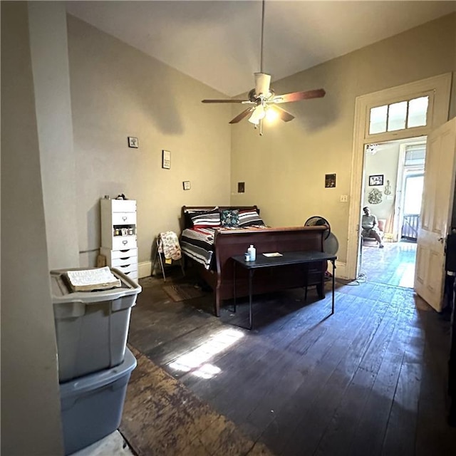 1432-1434 Ursulines Ave, New Orleans, LA 70116 - bedroom featuring hardwood / wood-style floors, lofted ceiling, and ceiling fan