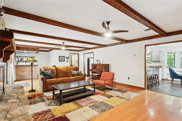505 Hermitage Ct, Pearl River, LA 70452 - living area with a ceiling fan, wood finished floors, and beam ceiling
