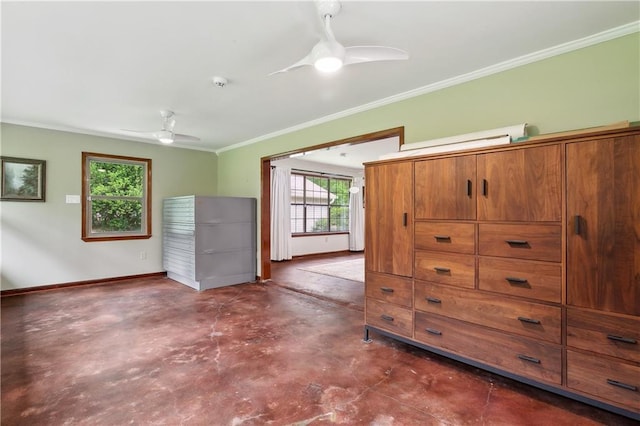 505 Hermitage Ct, Pearl River, LA 70452 - spare room featuring a ceiling fan, concrete flooring, ornamental molding, and baseboards
