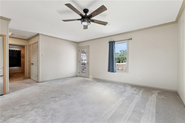 232 Janet Lynn Ct, Theriot, LA 70397 - empty room with crown molding, carpet flooring, a ceiling fan, and baseboards