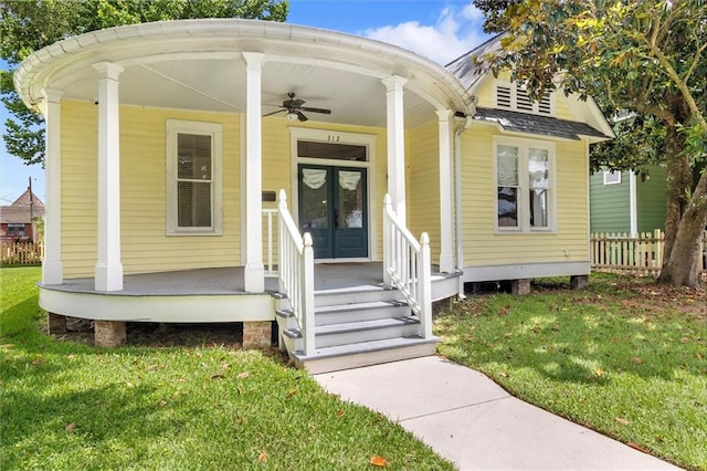 312 N Oak St, Hammond, LA 70401 - view of front of house with covered porch, ceiling fan, and french doors