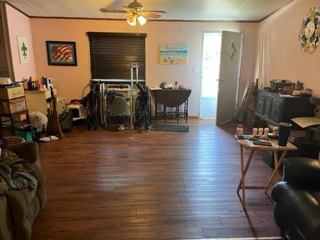 36241CENTRALAVENUE Central Ave, Pearl River, LA 70452 - living area featuring a ceiling fan, crown molding, and hardwood / wood-style floors