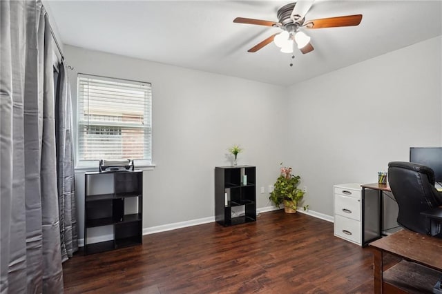 1112 Michigan Ave, Kenner, LA 70062 - office with ceiling fan, dark wood-style floors, and baseboards