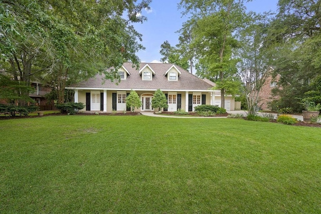 553 Beau Chene Dr, Mandeville, LA 70471 - cape cod home featuring a front yard, a garage, and covered porch