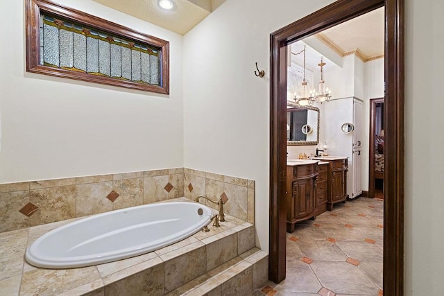 553 Beau Chene Dr, Mandeville, LA 70471 - full bathroom with vanity, a garden tub, and a chandelier