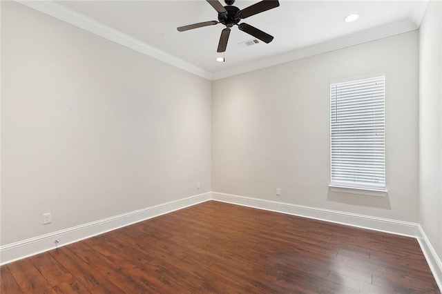 47075 Weald Way, Hammond, LA 70401 - unfurnished room featuring baseboards, dark wood-style flooring, a ceiling fan, ornamental molding, and recessed lighting