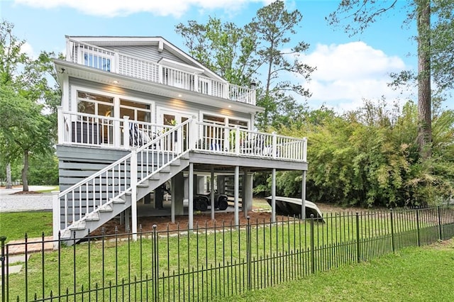 27044 Lucille Dr, Lacombe, LA 70445 - back of property featuring stairway and a wooden deck