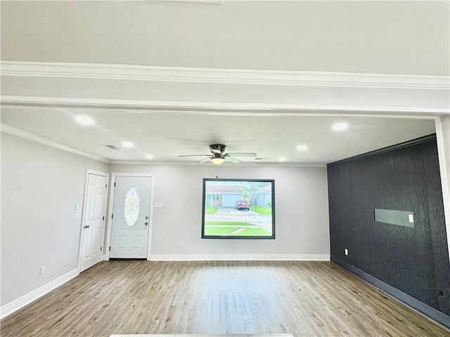 3805 Purdue Dr, Metairie, LA 70003 - entrance foyer featuring wood finished floors, baseboards, ornamental molding, ceiling fan, and recessed lighting