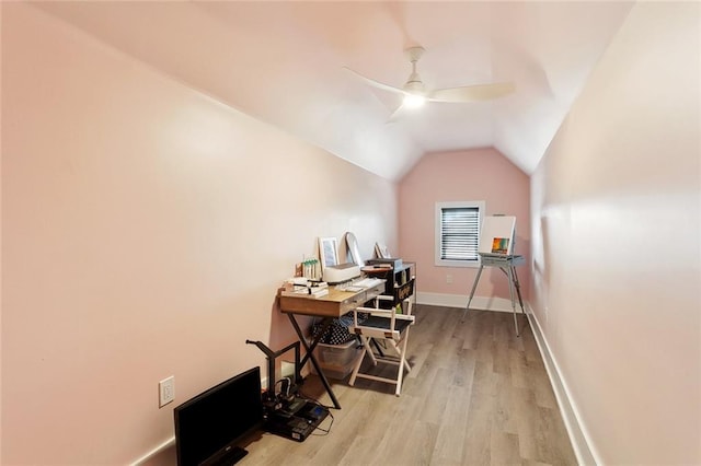 1600 Heatherwood Dr, Harvey, LA 70058 - office with ceiling fan, light wood-type flooring, lofted ceiling, and baseboards