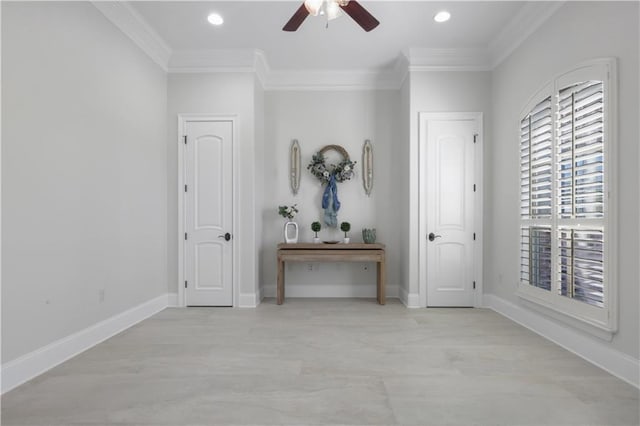 1125 Lakeshore Blvd, Slidell, LA 70461 - spare room featuring crown molding, ceiling fan, baseboards, and recessed lighting