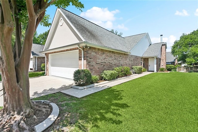 768 Wilkinson St, Mandeville, LA 70448 - view of front of property with brick siding, concrete driveway, a front lawn, a shingled roof, and a garage