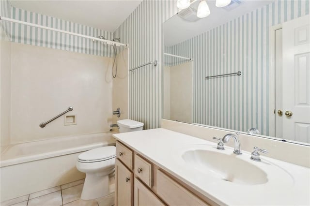 768 Wilkinson St, Mandeville, LA 70448 - bathroom featuring wallpapered walls, tile patterned floors, shower / bath combination, vanity, and toilet