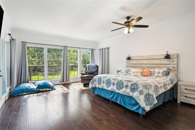 114 Kendrick Dr, Slidell, LA 70461 - bedroom with hardwood / wood-style floors, crown molding, and a ceiling fan