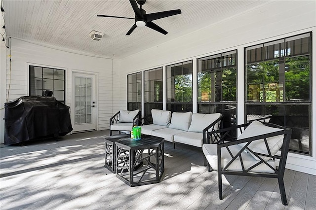 114 Kendrick Dr, Slidell, LA 70461 - wooden terrace with ceiling fan, outdoor lounge area, and grilling area