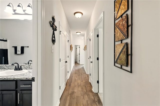 23406 Ruger Dr, Denham Springs, LA 70726 - hallway with a sink and wood finished floors