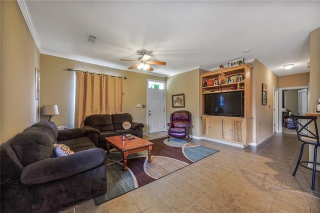 4000 Lake Beau Pre Blvd Unit 100, Baton Rouge, LA 70820 - living room with ceiling fan, crown molding, and baseboards