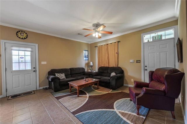 4000 Lake Beau Pre Blvd Unit 100, Baton Rouge, LA 70820 - living area with tile patterned flooring, crown molding, ceiling fan, and baseboards