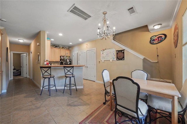 4000 Lake Beau Pre Blvd Unit 100, Baton Rouge, LA 70820 - dining room with ornamental molding, baseboards, a chandelier, recessed lighting, and light tile patterned flooring