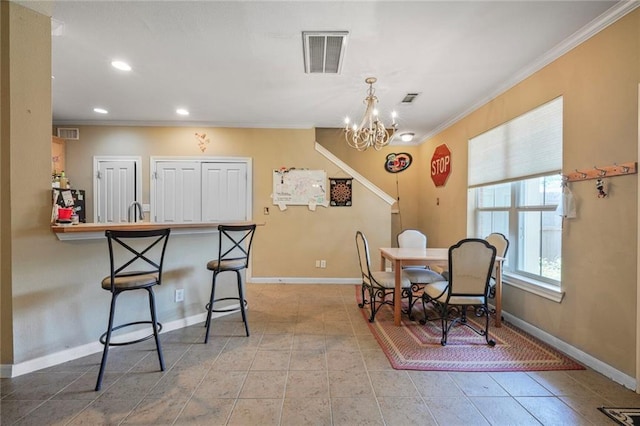 4000 Lake Beau Pre Blvd Unit 100, Baton Rouge, LA 70820 - dining space featuring ornamental molding, baseboards, a chandelier, recessed lighting, and tile patterned floors