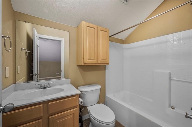 4000 Lake Beau Pre Blvd Unit 100, Baton Rouge, LA 70820 - bathroom featuring toilet, vaulted ceiling, vanity, bathtub / shower combination, and baseboards