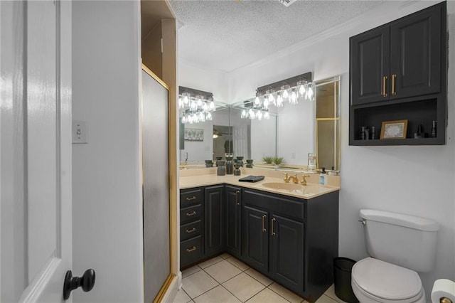 4633 Glendale St, Metairie, LA 70006 - full bathroom with a shower stall, vanity, tile patterned floors, a textured ceiling, and toilet