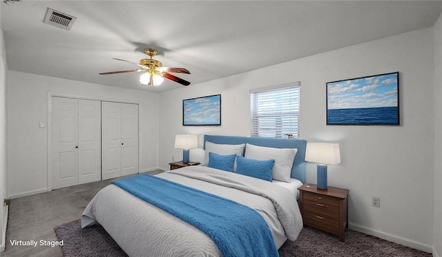 2112 Munster Blvd, Meraux, LA 70075 - bedroom with carpet flooring, baseboards, a closet, and ceiling fan