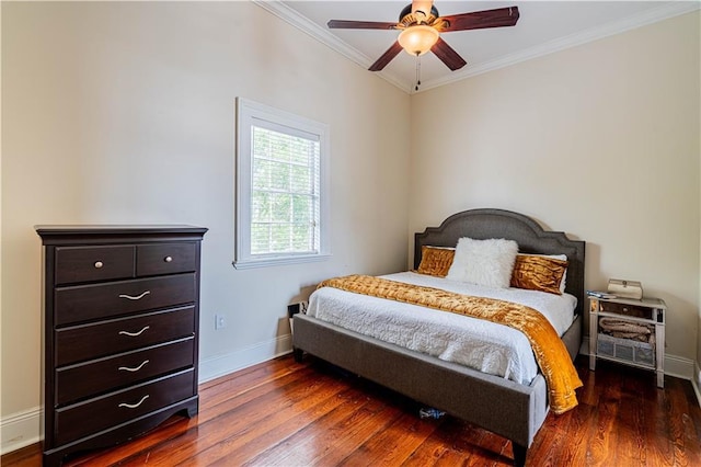 2134 Harmony St, New Orleans, LA 70115 - bedroom featuring ornamental molding, wood finished floors, baseboards, and ceiling fan
