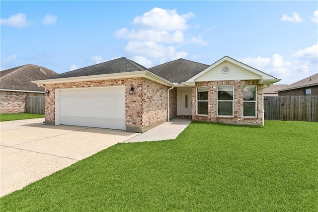 121 Gail Dr, La Place, LA 70068 - ranch-style house with driveway, a garage, brick siding, and roof with shingles
