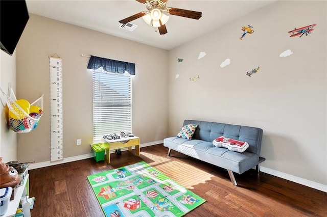 410 Lakewood Dr, Luling, LA 70070 - playroom with a ceiling fan, wood finished floors, and baseboards