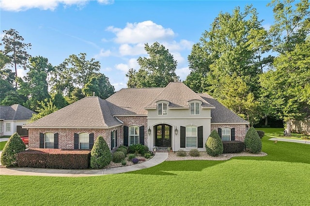 229 Pine Crest Dr, Madisonville, LA 70447 - french provincial home with a front lawn, brick siding, and roof with shingles