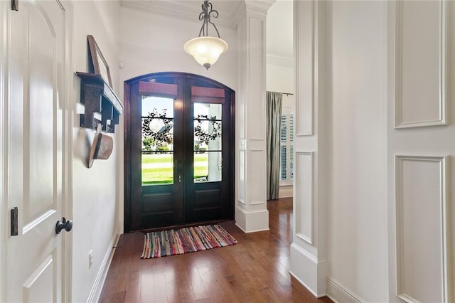229 Pine Crest Dr, Madisonville, LA 70447 - entryway with dark wood-style flooring, french doors, and baseboards