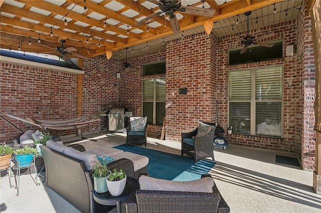 229 Pine Crest Dr, Madisonville, LA 70447 - view of patio featuring ceiling fan, grilling area, an outdoor living space, and a pergola
