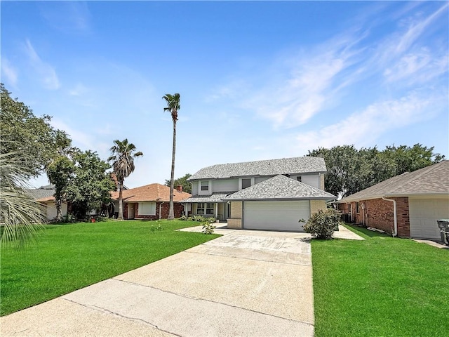 177 Moonraker Dr, Slidell, LA 70458 - traditional-style house with brick siding, driveway, an attached garage, and a front lawn