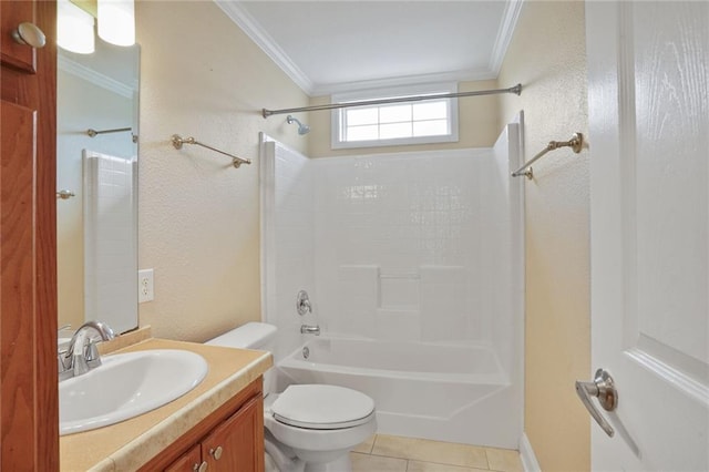 227 20th St, New Orleans, LA 70124 - full bath with crown molding, toilet, vanity, bathing tub / shower combination, and tile patterned floors