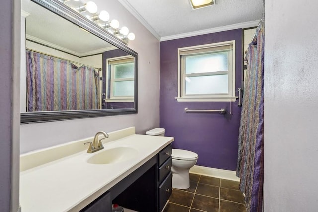 1400 Velma St, Metairie, LA 70001 - bathroom with vanity, toilet, tile patterned floors, ornamental molding, and baseboards