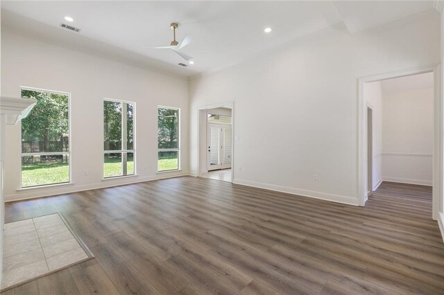 2308 Crossing Ct, Mandeville, LA 70448 - unfurnished room featuring wood finished floors, a ceiling fan, baseboards, crown molding, and recessed lighting