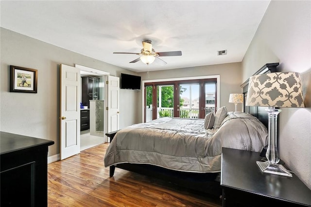 4321 San Remo Rd, New Orleans, LA 70129 - bedroom with light wood-type flooring, access to exterior, ceiling fan, and baseboards