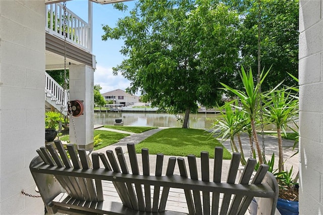 4321 San Remo Rd, New Orleans, LA 70129 - view of patio / terrace featuring a water view and stairs