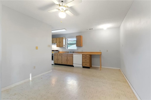 206 Chubasco Ln, Slidell, LA 70458 - kitchen featuring stainless steel electric range oven, white dishwasher, a sink, under cabinet range hood, and baseboards