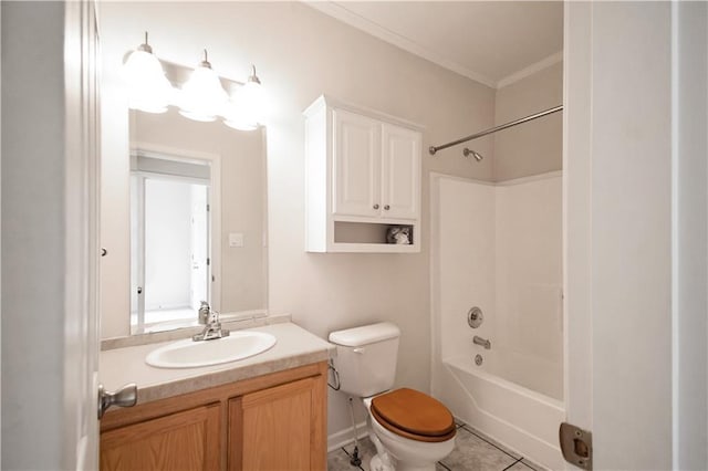 105 Norton Ave, Arabi, LA 70032 - full bathroom featuring toilet, vanity, crown molding, washtub / shower combination, and tile patterned flooring