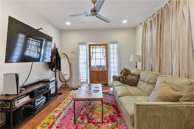 182527 Cambronne St, New Orleans, LA 70118 - living room featuring wood finished floors, ceiling fan, and recessed lighting