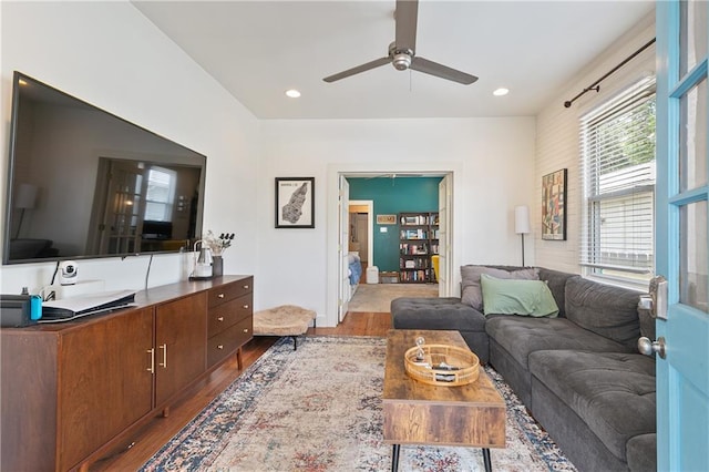 182527 Cambronne St, New Orleans, LA 70118 - living area with wood finished floors, a ceiling fan, and recessed lighting