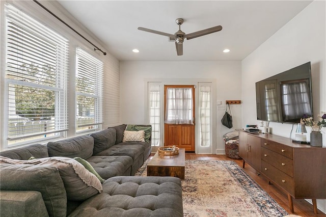 182527 Cambronne St, New Orleans, LA 70118 - living area with a ceiling fan, wood finished floors, and recessed lighting