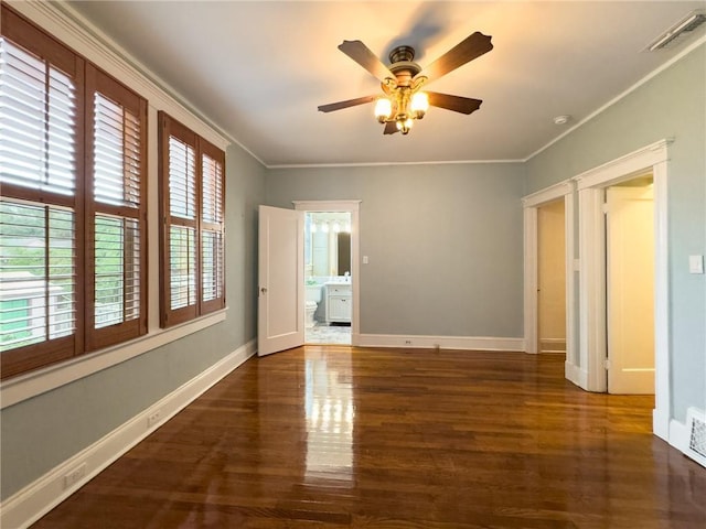 2508 Joseph St, New Orleans, LA 70115 - empty room with ornamental molding, wood finished floors, a ceiling fan, and baseboards
