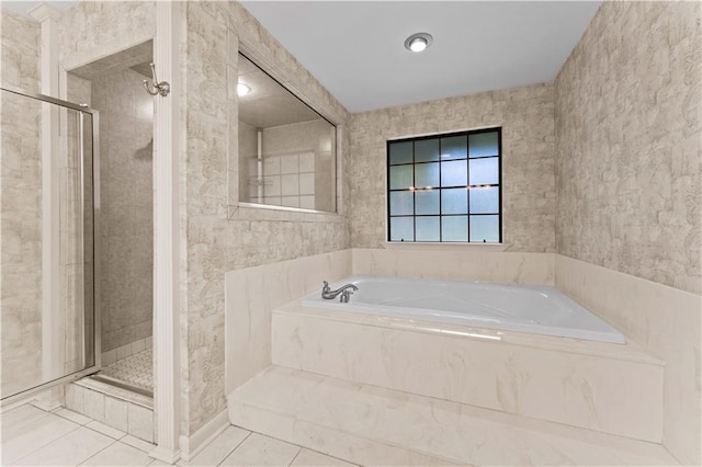 6242 Antioch Blvd, Baton Rouge, LA 70817 - bathroom with a stall shower, tile patterned floors, and a bath