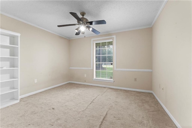 6242 Antioch Blvd, Baton Rouge, LA 70817 - carpeted empty room with a ceiling fan, a textured ceiling, crown molding, and baseboards